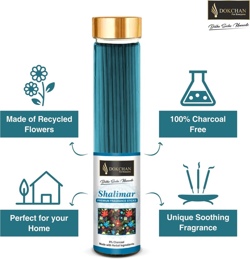 DOKCHAN Shalimar Premium Fragrance Incense Stick No Charcoal Natural Essential Oils Low Smoke 100% Herbal Fragrance Shalimar Agarbatti (Pack of 01 100g Stick Each Bottle) - Image 2