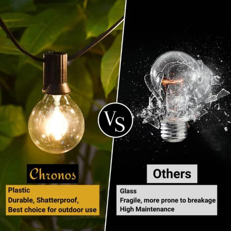 Chronos G40 Outdoor Bulb String Lights Hanging IP44 Rainproof Bulbs with LED Filament Remote Control Dimmer Edison Style 50Ft Light for Backyard Terrace Garden Balcony Party Home Decoration - Image 3
