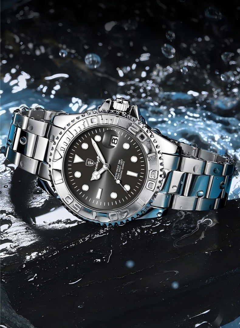 پوداجار ساعة للرجال من الفولاذ المقاوم للصدأ الكوارتز مضيئة مقاومة للماء ساعة - Image 5