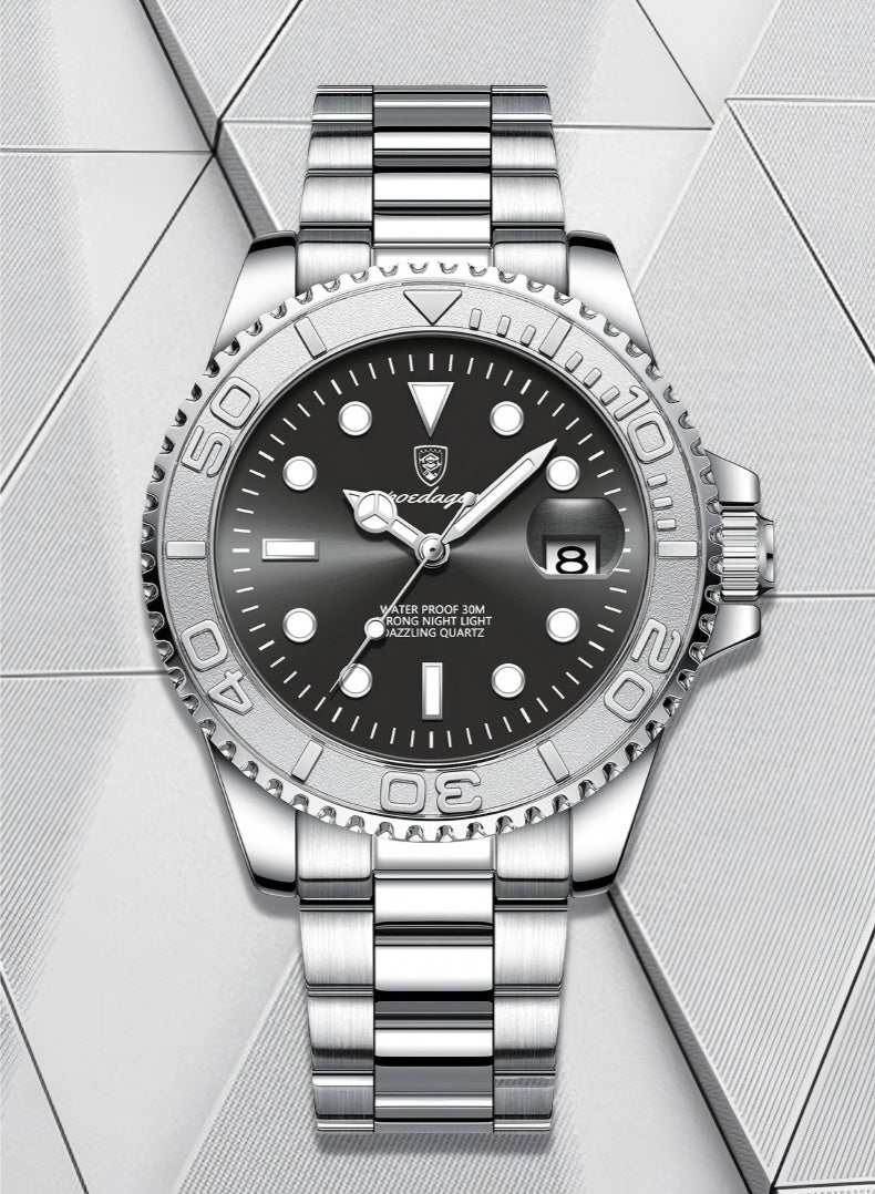 پوداجار ساعة للرجال من الفولاذ المقاوم للصدأ الكوارتز مضيئة مقاومة للماء ساعة - Image 3