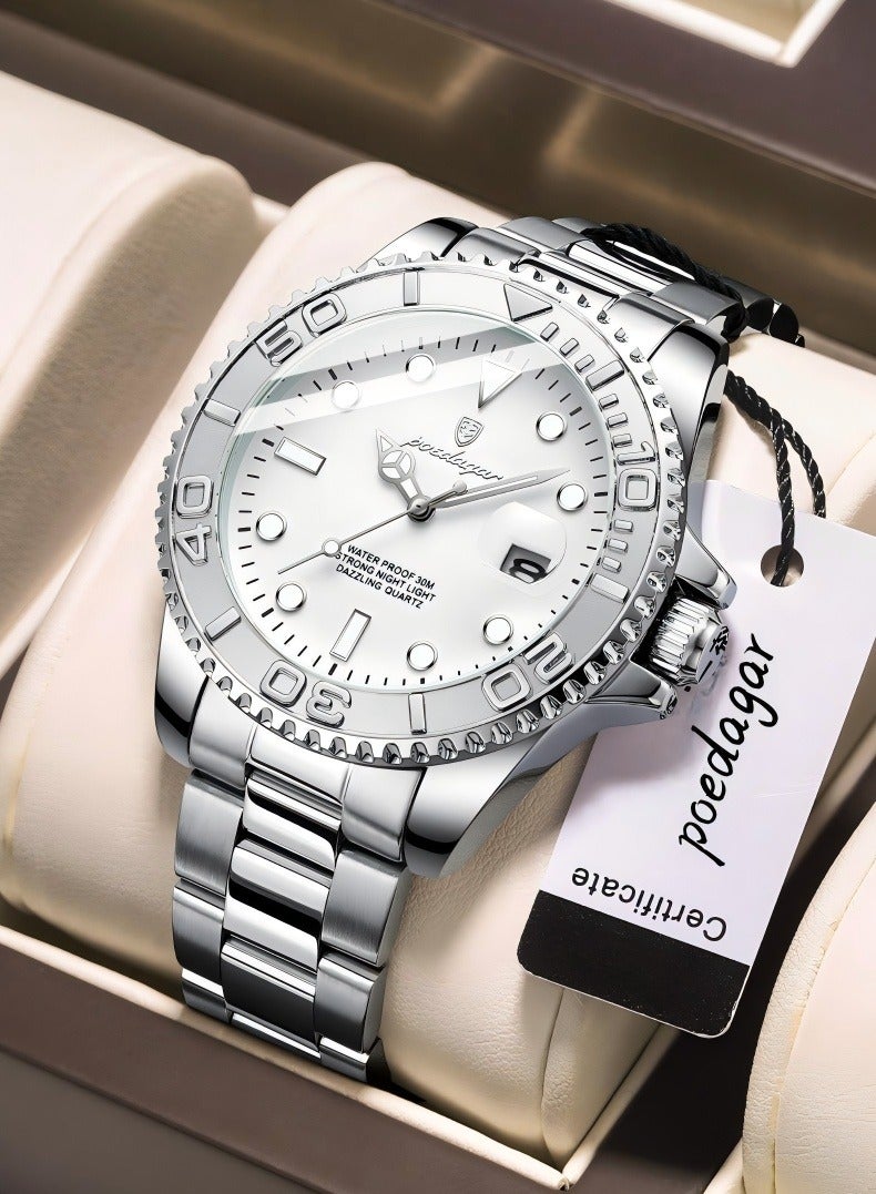 پوداجار ساعة للرجال من الفولاذ المقاوم للصدأ الكوارتز مضيئة مقاومة للماء ساعة - Image 1
