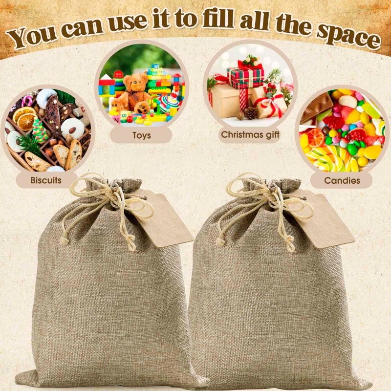 Homum 25 Pcs 7x9 Inch Burlap Gift Bags with Drawstring and Gift Tags, Burlap Jute Bags for Party, Christmas, DIY Craft - Image 4