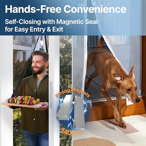 Sentry Screens Fiberglass Mesh Magnetic Screen Door – Heavy Duty Self-Closing Hanging Door Net Screen with Magnet Closures – Fits Doors Up to 34"x82" – White – by Sentry Screens - Image 3