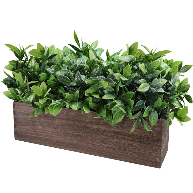 Winlyn Winlyn 14"" Artificial Boxwood Plants in Rectangular Wood Planter Farmhouse Greenery Arrangement Centerpiece Faux Potted Herb Plant for Wedding Dining Room Table Kitchen Windowsill Mantel Shelf D?cor  - Image 2