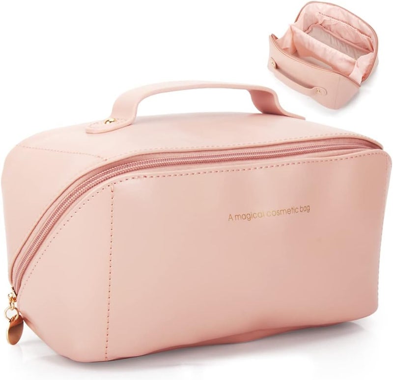 INSIME Large travel makeup organizer cosmetic bags for women | Portable PU leather Travel Cosmetic organizer bag for woman | Makeup bag for travel makeup organizer | Travel cosmetic organiser bag - Image 1