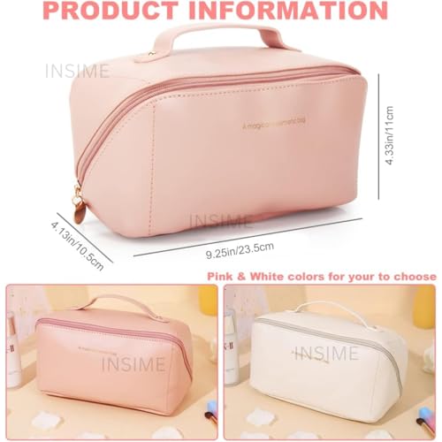 INSIME Large travel makeup organizer cosmetic bags for women | Portable PU leather Travel Cosmetic organizer bag for woman | Makeup bag for travel makeup organizer | Travel cosmetic organiser bag - Image 3
