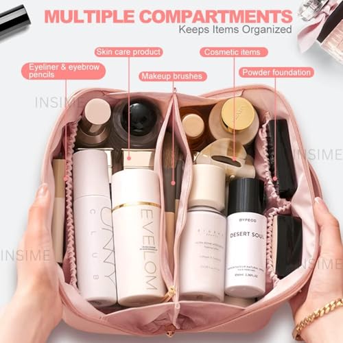 INSIME Large travel makeup organizer cosmetic bags for women | Portable PU leather Travel Cosmetic organizer bag for woman | Makeup bag for travel makeup organizer | Travel cosmetic organiser bag - Image 2