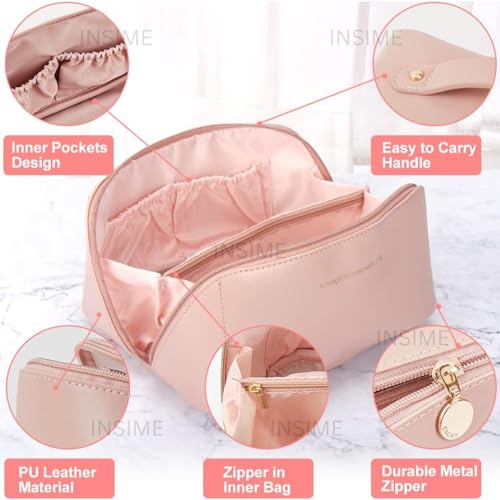 INSIME Large travel makeup organizer cosmetic bags for women | Portable PU leather Travel Cosmetic organizer bag for woman | Makeup bag for travel makeup organizer | Travel cosmetic organiser bag - Image 4