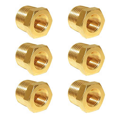 Hooshing 6PCS 1/2" NPT Male x 1/4" NPT Female Brass Reducer Hex Bushing Pipe Fitting Hose Tube Adapter - Image 1