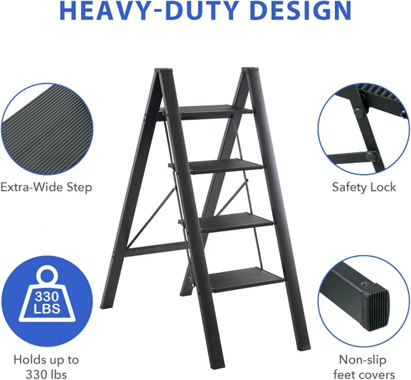 EETU 4 Step Ladder,Multipurpose Step Ladder,Folding Ladder with Wide Anti-Slip Pedal,Step Stool,Portable Lightweight Foldable Stepladder for Home Kitchen Library Office Holds up to 150 KG (4 STEPS) - Image 3