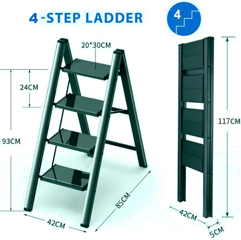 EETU 4 Step Ladder,Multipurpose Step Ladder,Folding Ladder with Wide Anti-Slip Pedal,Step Stool,Portable Lightweight Foldable Stepladder for Home Kitchen Library Office Holds up to 150 KG (4 STEPS) - Image 2