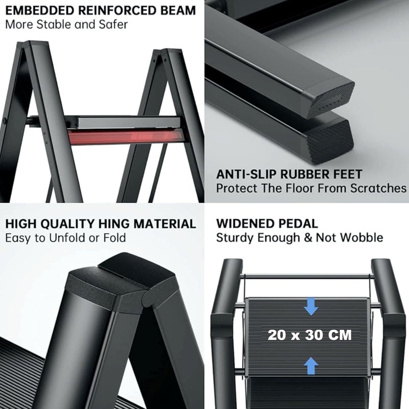 EETU 4 Step Ladder,Multipurpose Step Ladder,Folding Ladder with Wide Anti-Slip Pedal,Step Stool,Portable Lightweight Foldable Stepladder for Home Kitchen Library Office Holds up to 150 KG (4 STEPS) - Image 4