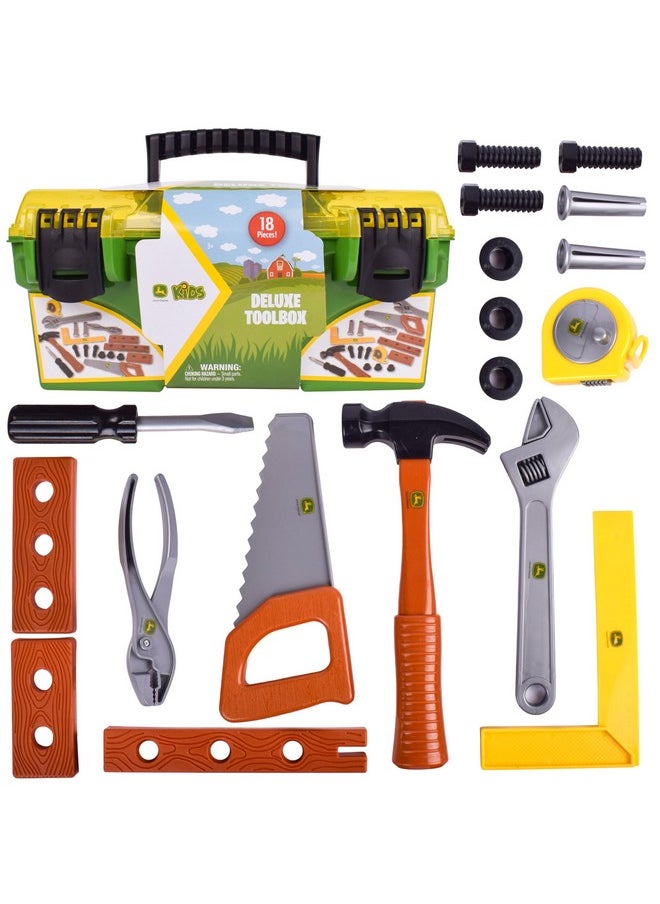 John Deere 18 Piece Deluxe Tool Box, Construction Playset With Tape Measure And Tools, Interactive Building Toys, Preschool Toys For Boys And Girl  - Image 1