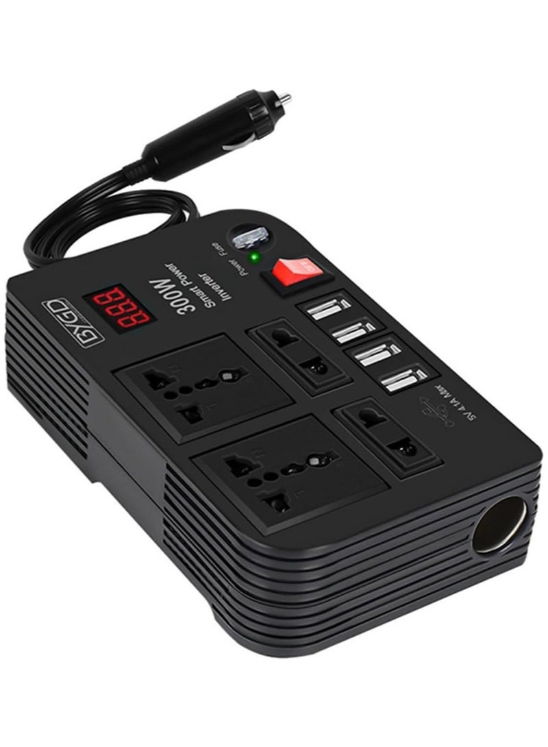 ELTRAZONE Power Your Journey with a 300W Car Power Inverter: Converts 12V/24V DC to 220V AC with 4 Fast Charging USB Ports and Dual Universal Sockets - Image 1