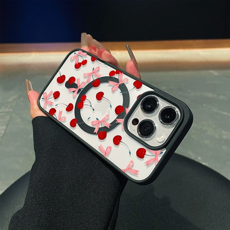 Phone Case For iPhone 17 Air Multicolor 6 Cherry Bow Print Transparent Back With Black Border Full Coverage Drop Proof Soft Edge Hard Back Thin Scratch Resistant Anti Fingerprint - Image 4