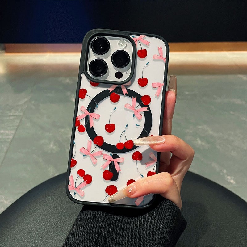 Phone Case For iPhone 17 Air Multicolor 6 Cherry Bow Print Transparent Back With Black Border Full Coverage Drop Proof Soft Edge Hard Back Thin Scratch Resistant Anti Fingerprint - Image 1