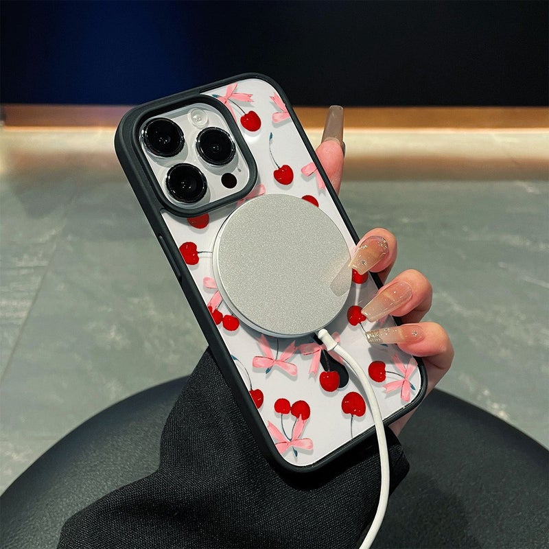 Phone Case For iPhone 17 Air Multicolor 6 Cherry Bow Print Transparent Back With Black Border Full Coverage Drop Proof Soft Edge Hard Back Thin Scratch Resistant Anti Fingerprint - Image 5