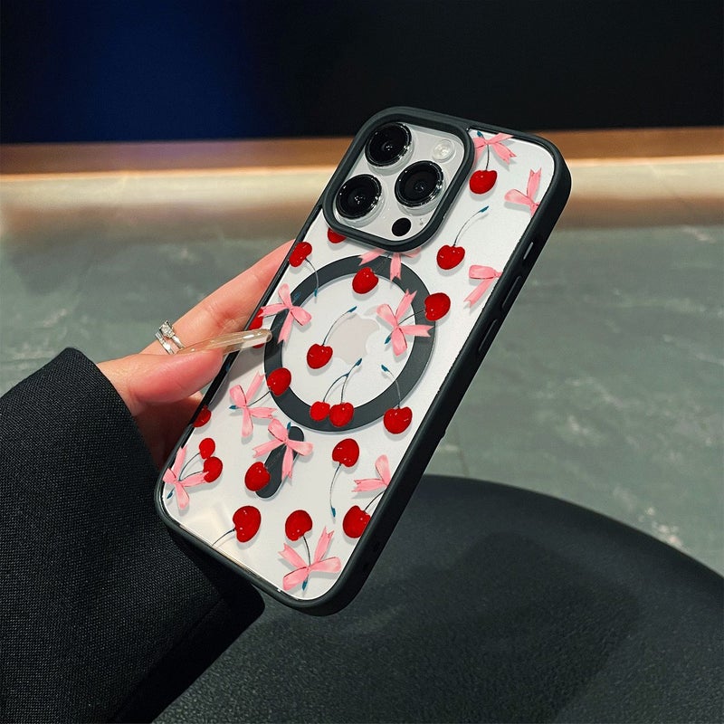 Phone Case For iPhone 17 Air Multicolor 6 Cherry Bow Print Transparent Back With Black Border Full Coverage Drop Proof Soft Edge Hard Back Thin Scratch Resistant Anti Fingerprint - Image 3