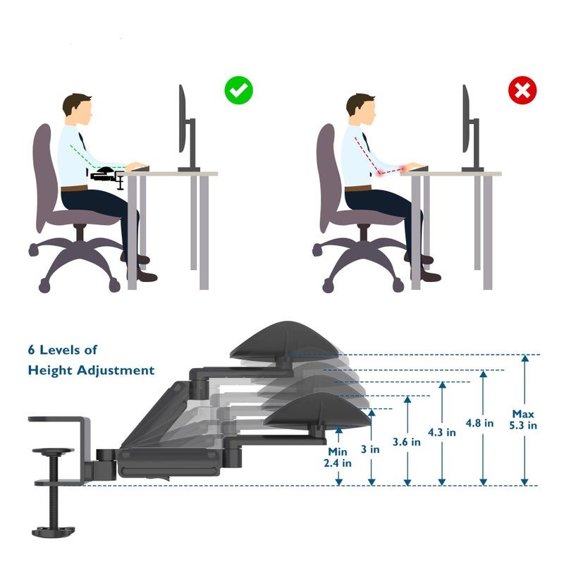 BONTEC Adjustable Arm Rest for Desk, Ergonomic Elbow Rest Pad, 360Â° Rotating & Extendable Desk Arm Support, Durable Aluminum, Keyboard & Computer Arm Rest Pad, Office & Gaming Desk Accessories - Image 5