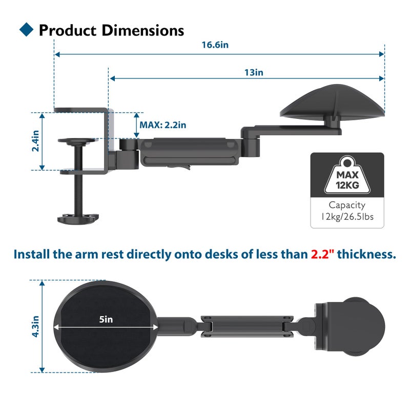 BONTEC Adjustable Arm Rest for Desk, Ergonomic Elbow Rest Pad, 360Â° Rotating & Extendable Desk Arm Support, Durable Aluminum, Keyboard & Computer Arm Rest Pad, Office & Gaming Desk Accessories - Image 3