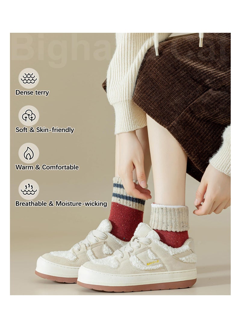 Thick Wool Socks Classic Vintage Fashion Knit Hiking Crew Soft and Comfortable Warm Winter Socks Gifts for Women 5 Pairs Per Pack