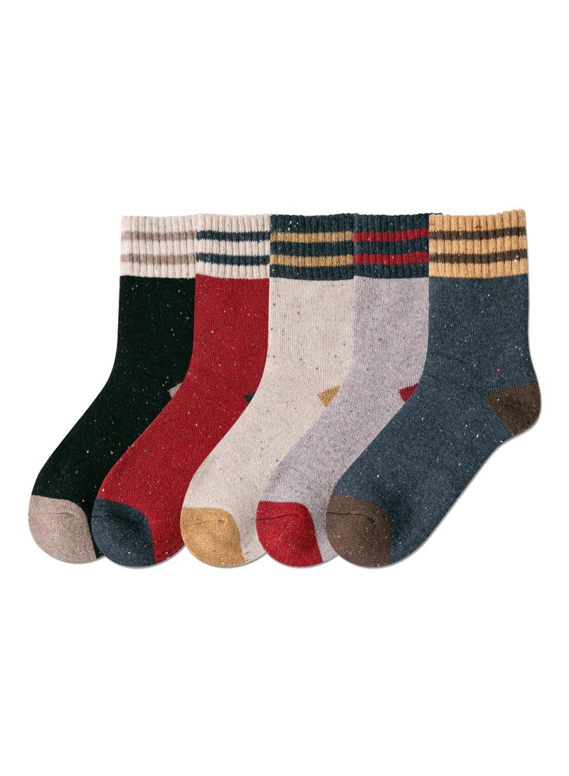 Thick Wool Socks Classic Vintage Fashion Knit Hiking Crew Soft and Comfortable Warm Winter Socks Gifts for Women 5 Pairs Per Pack