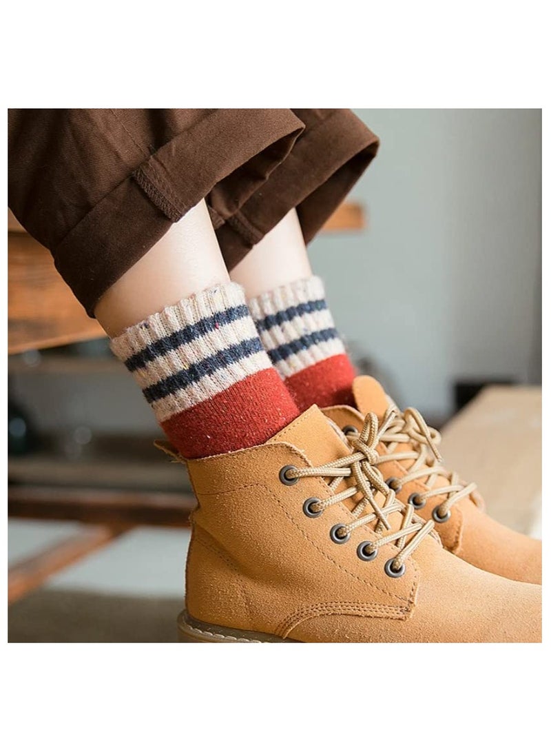 Thick Wool Socks Classic Vintage Fashion Knit Hiking Crew Soft and Comfortable Warm Winter Socks Gifts for Women 5 Pairs Per Pack