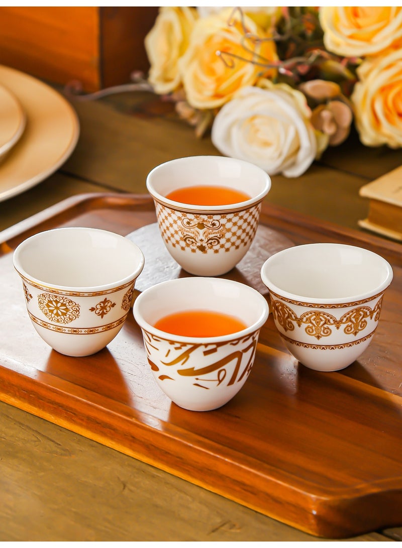 12-Piece Arabic Coffee Cups Set, Porcelain Finjan Qahwa Cups with Gold Trim, 60ml Small Arabic Coffee Cups for Ramadan Eid Weddings, Majlis Style Tea Set, White & Gold - Image 5