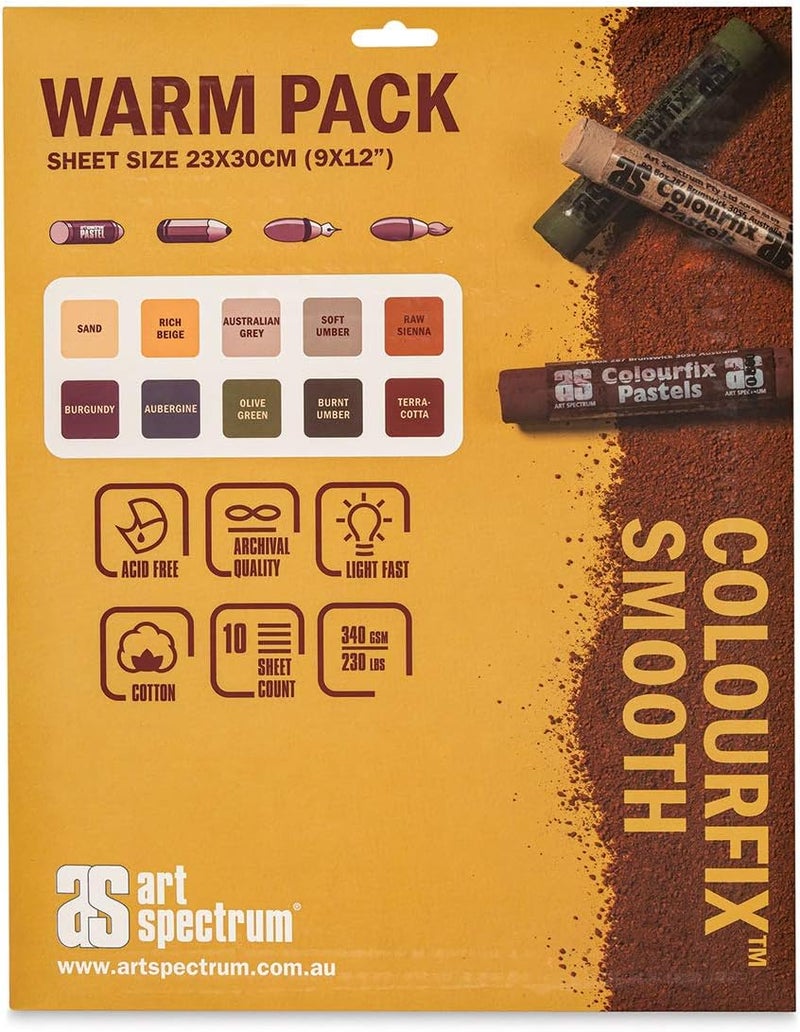 Colourfix Smooth Pastel Paper - Warm Tones, 9" x 12", Pkg of 10 Sheets