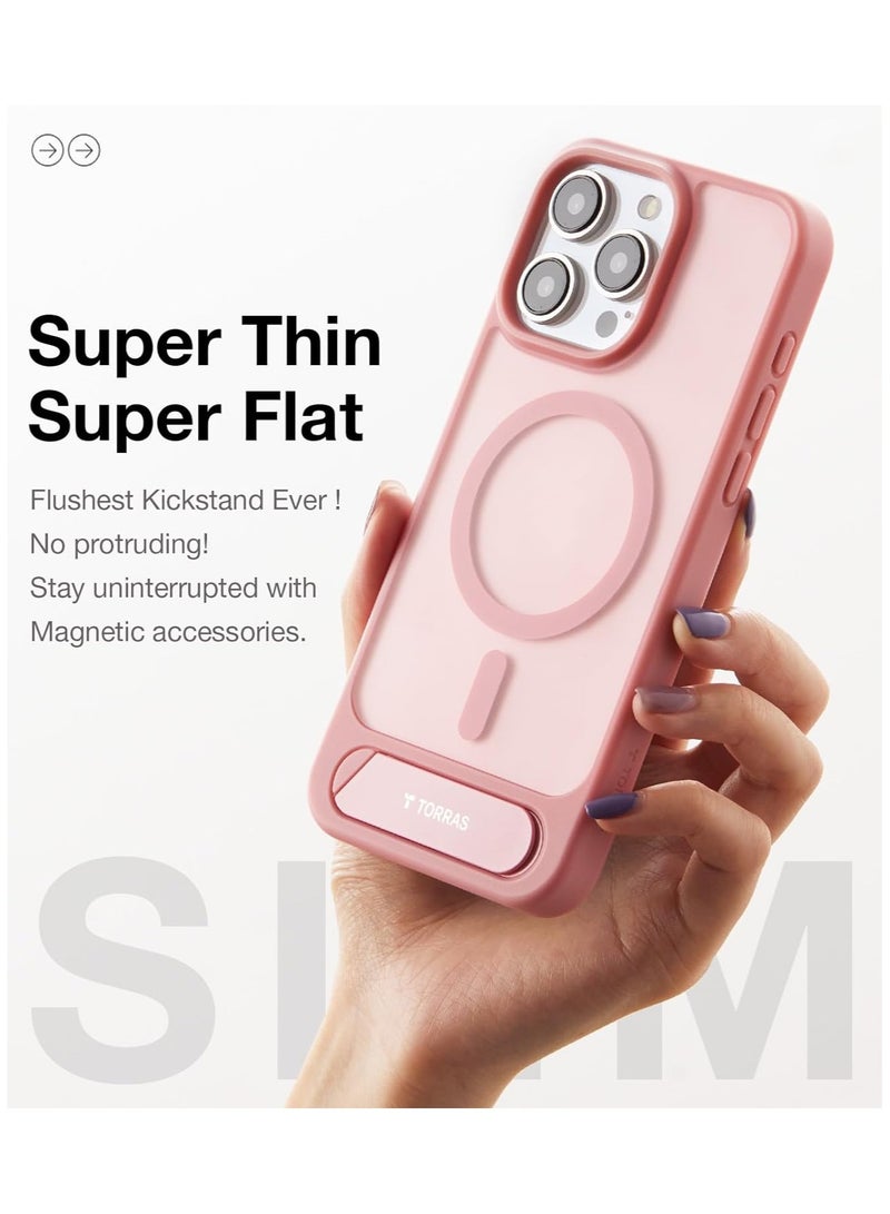 TORRAS Upgraded Magnetic & Stand for iPhone 15 Pro Case [Mil-Grade Drop Tested] [Compatible with MagSafe] Slim Thin Light Frosted Case for iPhone 15Pro Case Professional (6.1"), Pink Pink - Image 3