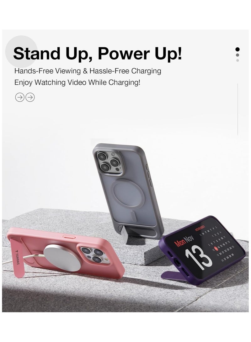 TORRAS Upgraded Magnetic & Stand for iPhone 15 Pro Case [Mil-Grade Drop Tested] [Compatible with MagSafe] Slim Thin Light Frosted Case for iPhone 15Pro Case Professional (6.1"), Pink Pink - Image 2