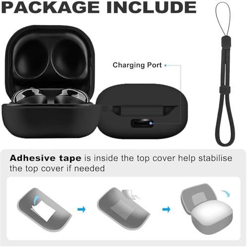 Cocoonkart Silicone Case Cover for Samsung Galaxy Buds Core (Black + Lanyard) - Image 3