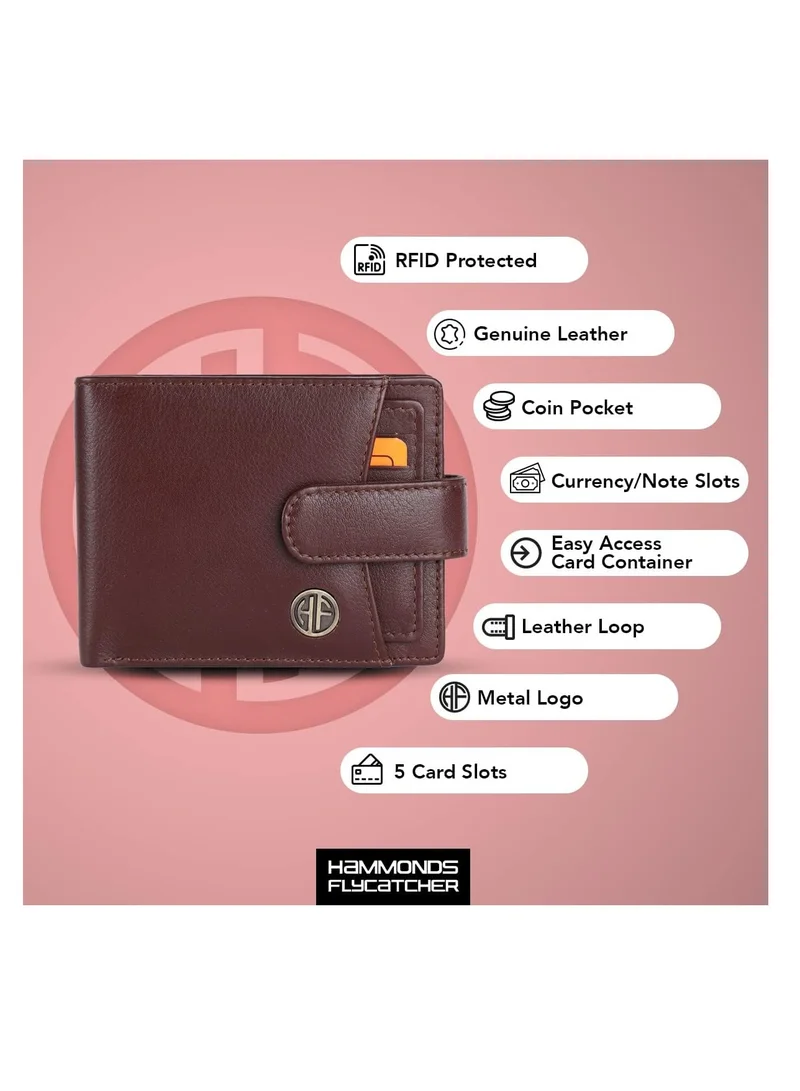  هاموندز فلاي كاتشر محافظ جلدية للرجال، خشب أحمر، محفظة جلد نابا بنية محمية بتقنية تحديد الهوية بموجات الراديو للرجال، محفظة رجالية مع 5 فتحات للبطاقات | 5DGK