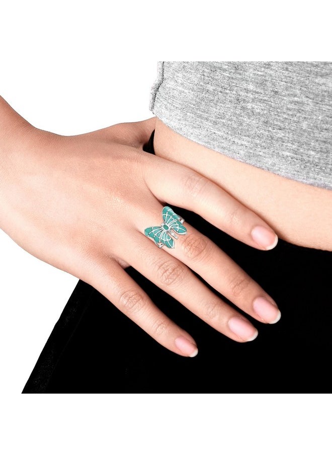 AeraVida Exotic Graceful Butterfly Simulated Green Turquoise Inlay .925 Sterling Silver Ring | Elegant Wedding Rings For Women | Casual Comfort Fit Silver Rings For Women | Gift For Women (8)  - Image 4