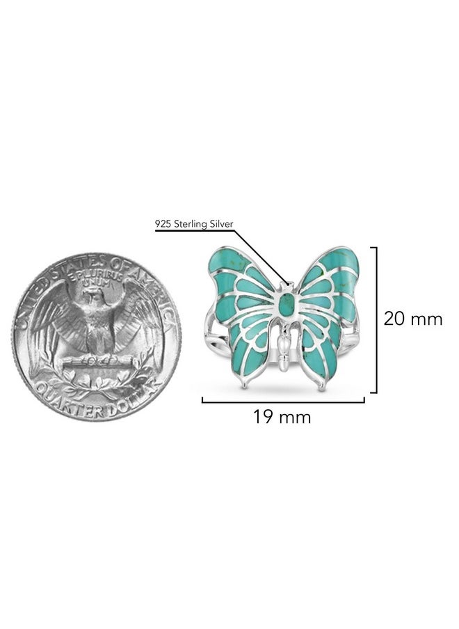 AeraVida Exotic Graceful Butterfly Simulated Green Turquoise Inlay .925 Sterling Silver Ring | Elegant Wedding Rings For Women | Casual Comfort Fit Silver Rings For Women | Gift For Women (8)  - Image 3