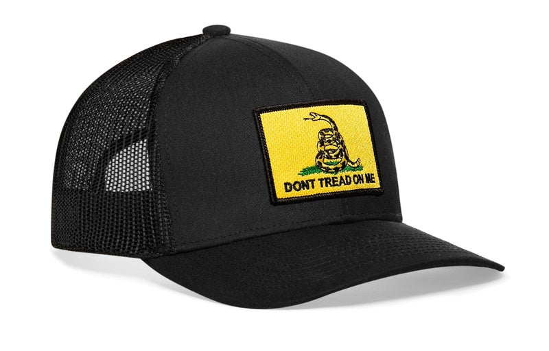 HAKA Dont Tread on Me Black Trucker Hat – Gadsden Flag Mesh Snapback Cap for Men, Women & Golf, Patriotic Baseball Dad Hat - Image 1