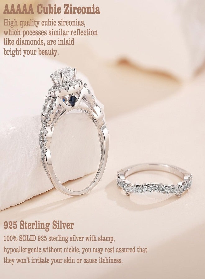 نيو شي جولري طقم خاتم زفاف وخطوبة من نيوشي للمجوهرات، مرصع بأحجار الزركونيا المكعبة من فئة AAAAA، مصنوع من الفضة الإسترليني عيار 925، بوزن 2.5 قيراط، شكل بيضاوي، لون أبيض، مقاس 12 - Image 4