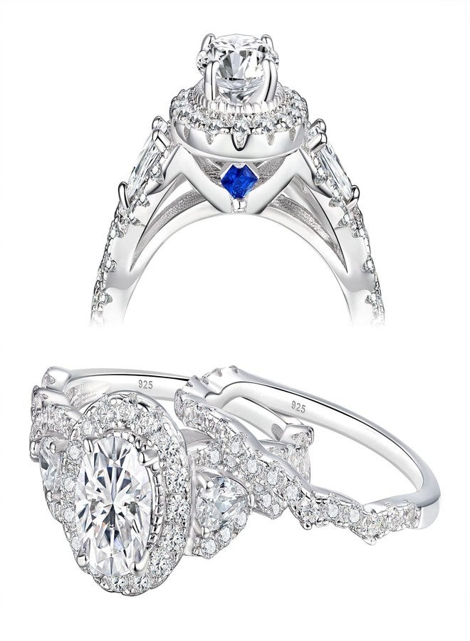 نيو شي جولري طقم خاتم زفاف وخطوبة من نيوشي للمجوهرات، مرصع بأحجار الزركونيا المكعبة من فئة AAAAA، مصنوع من الفضة الإسترليني عيار 925، بوزن 2.5 قيراط، شكل بيضاوي، لون أبيض، مقاس 12 - Image 1