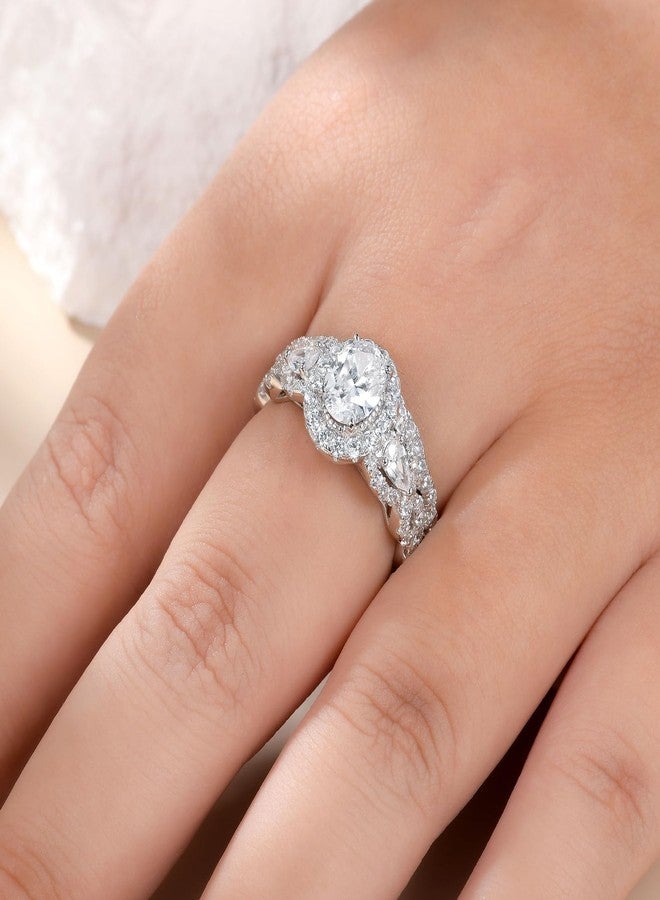 نيو شي جولري طقم خاتم زفاف وخطوبة من نيوشي للمجوهرات، مرصع بأحجار الزركونيا المكعبة من فئة AAAAA، مصنوع من الفضة الإسترليني عيار 925، بوزن 2.5 قيراط، شكل بيضاوي، لون أبيض، مقاس 12 - Image 5