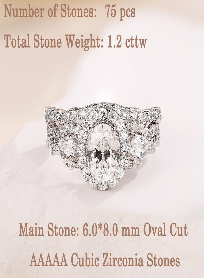 نيو شي جولري طقم خاتم زفاف وخطوبة من نيوشي للمجوهرات، مرصع بأحجار الزركونيا المكعبة من فئة AAAAA، مصنوع من الفضة الإسترليني عيار 925، بوزن 2.5 قيراط، شكل بيضاوي، لون أبيض، مقاس 12 - Image 3