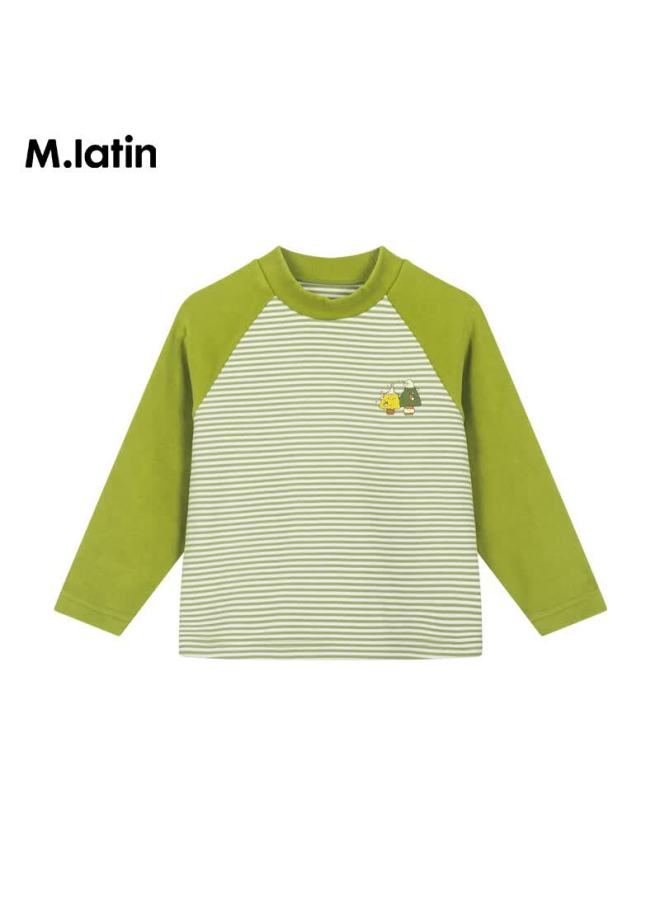 M.latin Kids Children's T-shirt 25 Winter New Boys And Girls Toddler German Velvet Striped Splice Half High Collar T-shirt - Image 3