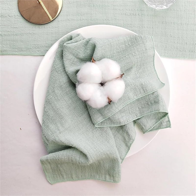 Sage Green Cotton Gauze Crepe Napkins 10 Pack 40x40cm Wedding Dinner Tea Towel - Image 4