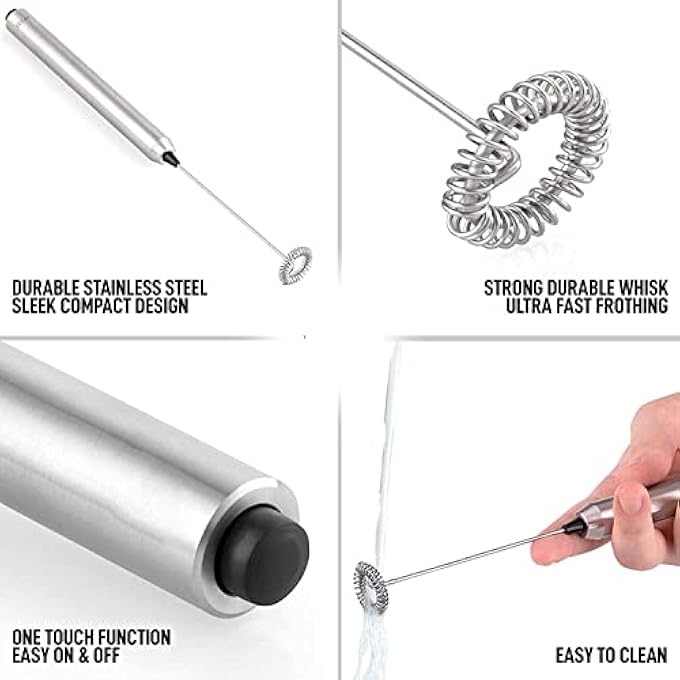 Tuklye Milk Frother Handheld Mini Mixer Stainless Steel Coffee Frother Electric Handheld Frother For Coffee Latte Frappe  Cordless Battery Operated Electric Whisk  Milk Foamer 1 Whisks - Image 5