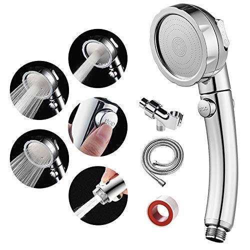 SINGSUO High Pressure Handheld Shower Head with On Off Switch Detachable Shower Head 3 Spray Modes Shower Massager Handheld with Hose and Adjustable Angle Bracket Chrome