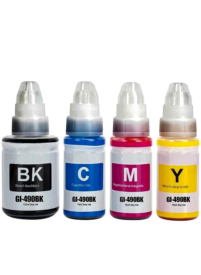 Office Maker Office Maker Ink GI-490 Compatible with CANON Printer for PIXMA G3400, G2400, G1400, G4400, G4410, G3410, G2410, G1410, G3411, G2411, G1411, G4411(4-Pack Black Cyan Magenta Yellow)  - Image 1