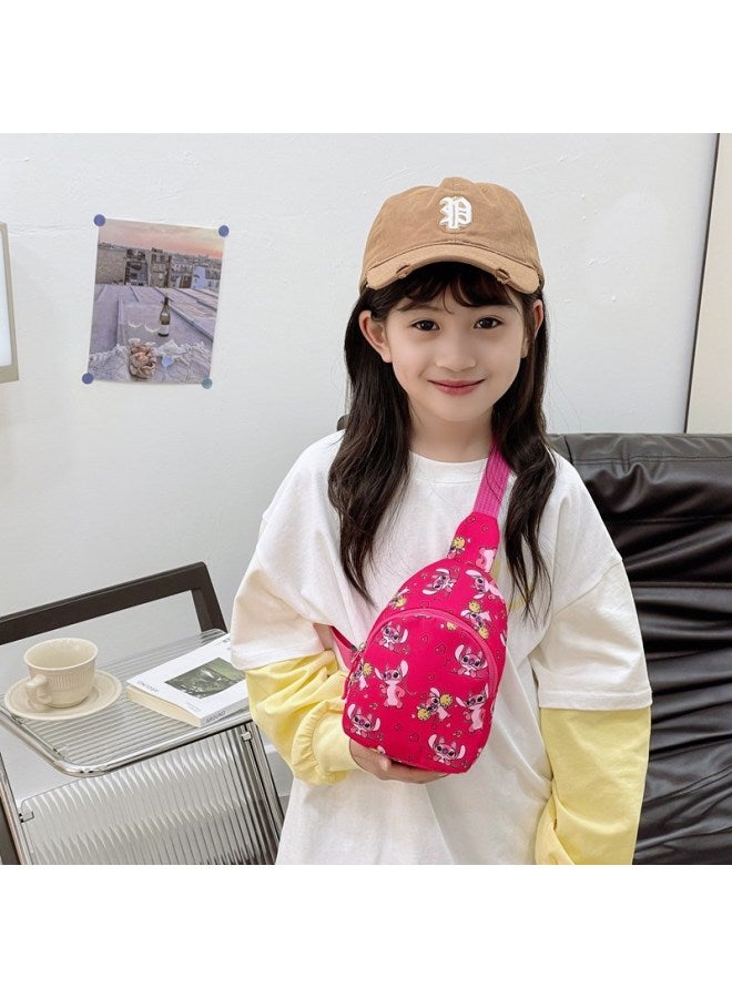 حقيبة صدر للأطفال برسوم كرتونية كاجوال أنيقة حقيبة ظهر صغيرة Stitchai حقيبة كروس للأولاد والبنات حقيبة كتف للأطفال - اللون: وردي - الحجم: 14*6*18 سم - Image 4