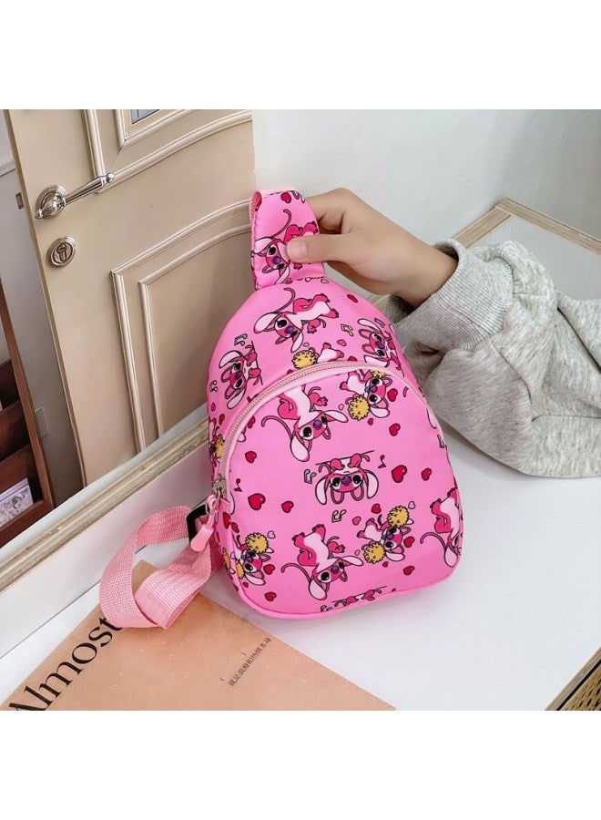 حقيبة صدر للأطفال برسوم كرتونية كاجوال أنيقة حقيبة ظهر صغيرة Stitchai حقيبة كروس للأولاد والبنات حقيبة كتف للأطفال - اللون: وردي - الحجم: 14*6*18 سم - Image 3