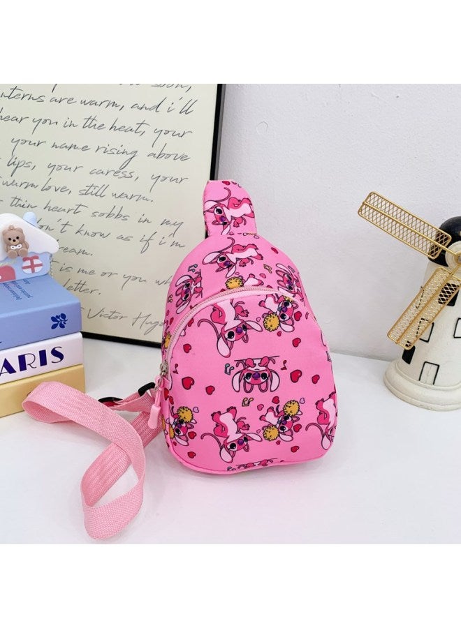 حقيبة صدر للأطفال برسوم كرتونية كاجوال أنيقة حقيبة ظهر صغيرة Stitchai حقيبة كروس للأولاد والبنات حقيبة كتف للأطفال - اللون: وردي - الحجم: 14*6*18 سم - Image 1