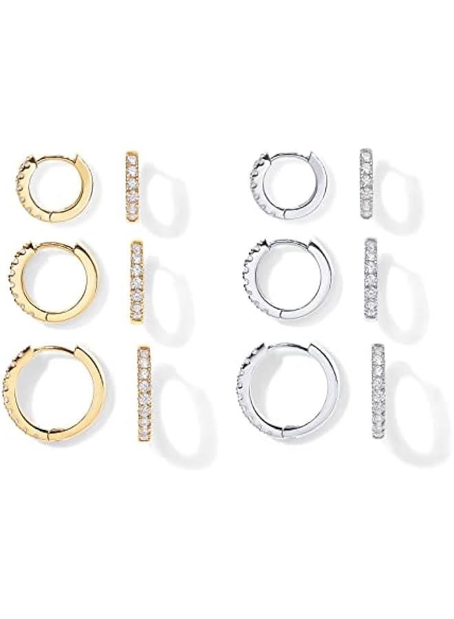 PAVOI 18K Gold Plated 925 Sterling Silver Posts 3 Pairs Hoop Earrings Set for Women | Huggie Earring Pack  - Image 1