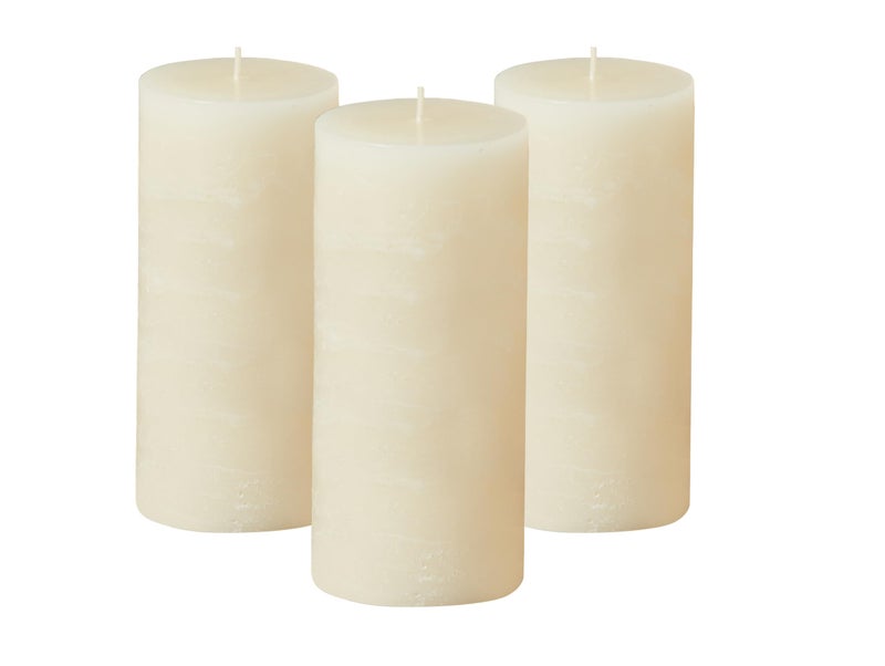 Simply Soson 3x6 inch Ivory Pillar Candles Set of 3 Rustic Texture Unscented Ivory Candles Dripless Candles 3 inch Pillar Candles Ideal as Wedding Parties Spas Dinner Home Decoration Church